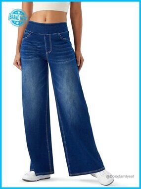 High Waisted Wide Leg Stretchy Pull On Jeans with Pockets
